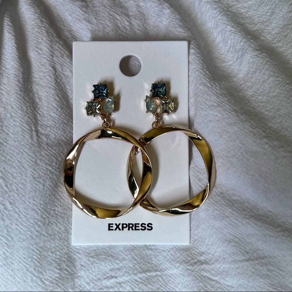 Express gold hoop earring w/gemstones